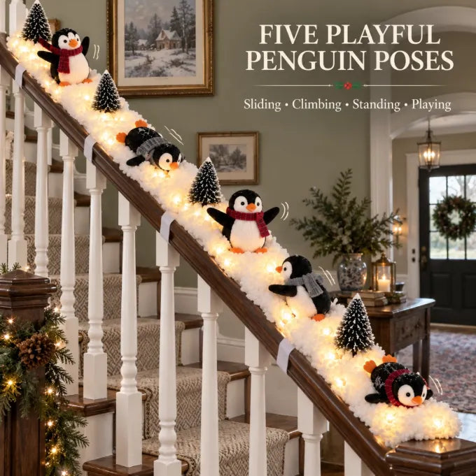 🔥Buy 2 Get 20% OFF🔥Playful Penguin Snowy Stair Railing Decor