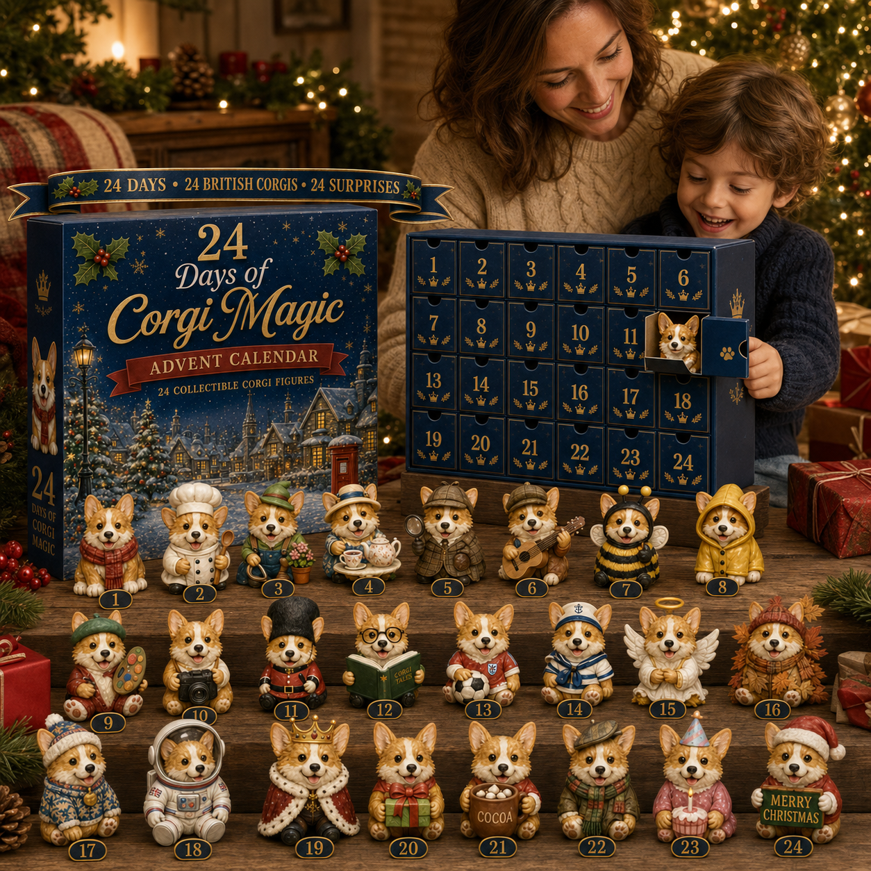 24 Corgi Figurines Christmas Collection