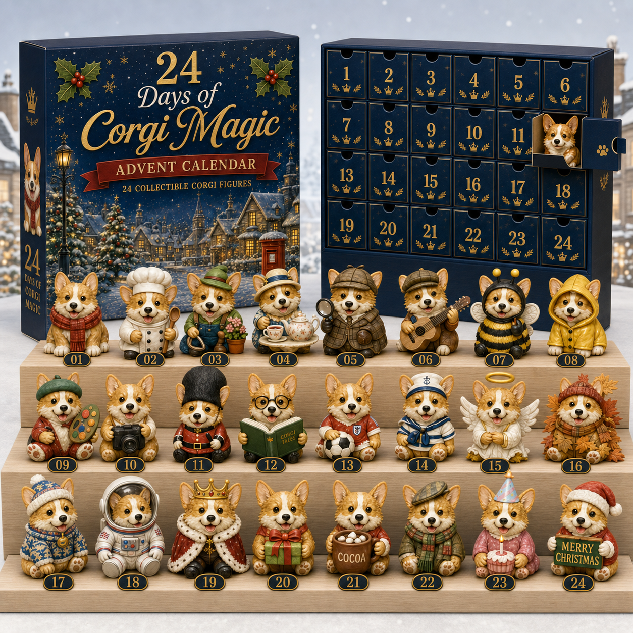 CHRISTMAS KICKOFF 49% OFF - 2026 British Corgis Blind Box - 24‑Day Festive Countdown, Corgi Figurines Blind Box - Gift For Corgi Lovers