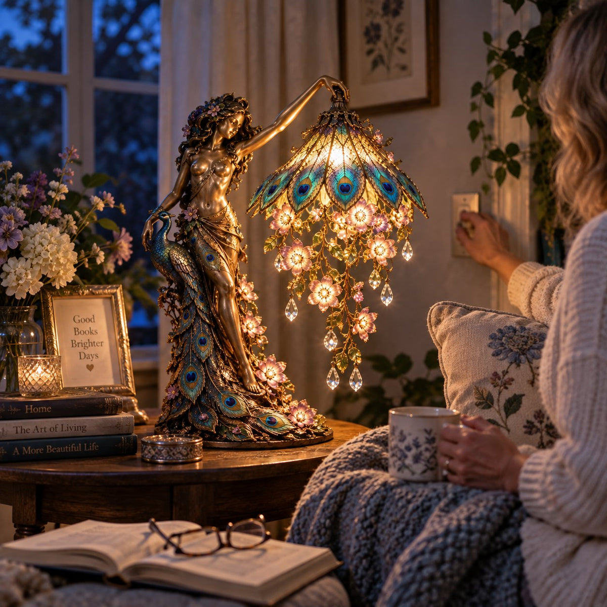 ⏰Limited Stock 50% OFF - 🦚 Peacock Goddess Stained Table Lamp