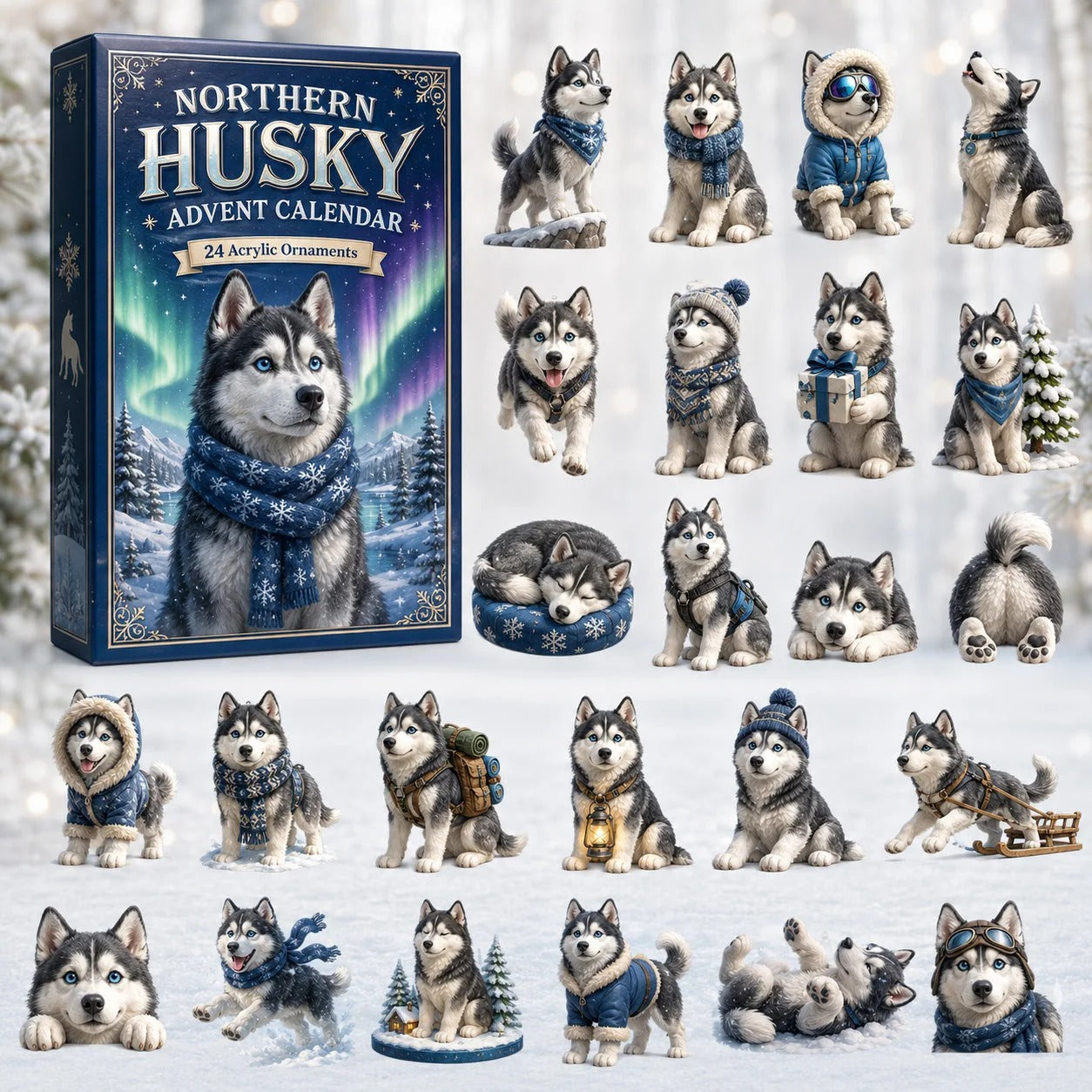⏳ Last Day 49% OFF – 🐺❄️ Northern Husky Advent Calendar 2026 | 24 Days of Husky Adventures with 24 Unique Acrylic Husky Ornaments for Dog Lovers 🎄🎁