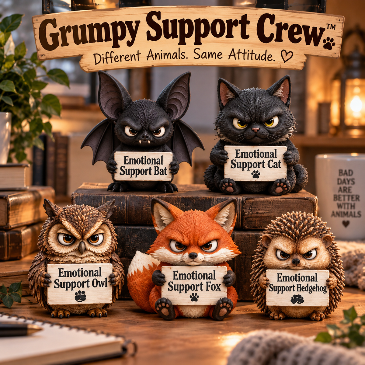 🔥LAST DAY 50% OFF-🖤 Grumpy Support Crew™ | Emotional Support Animal Desk Buddies