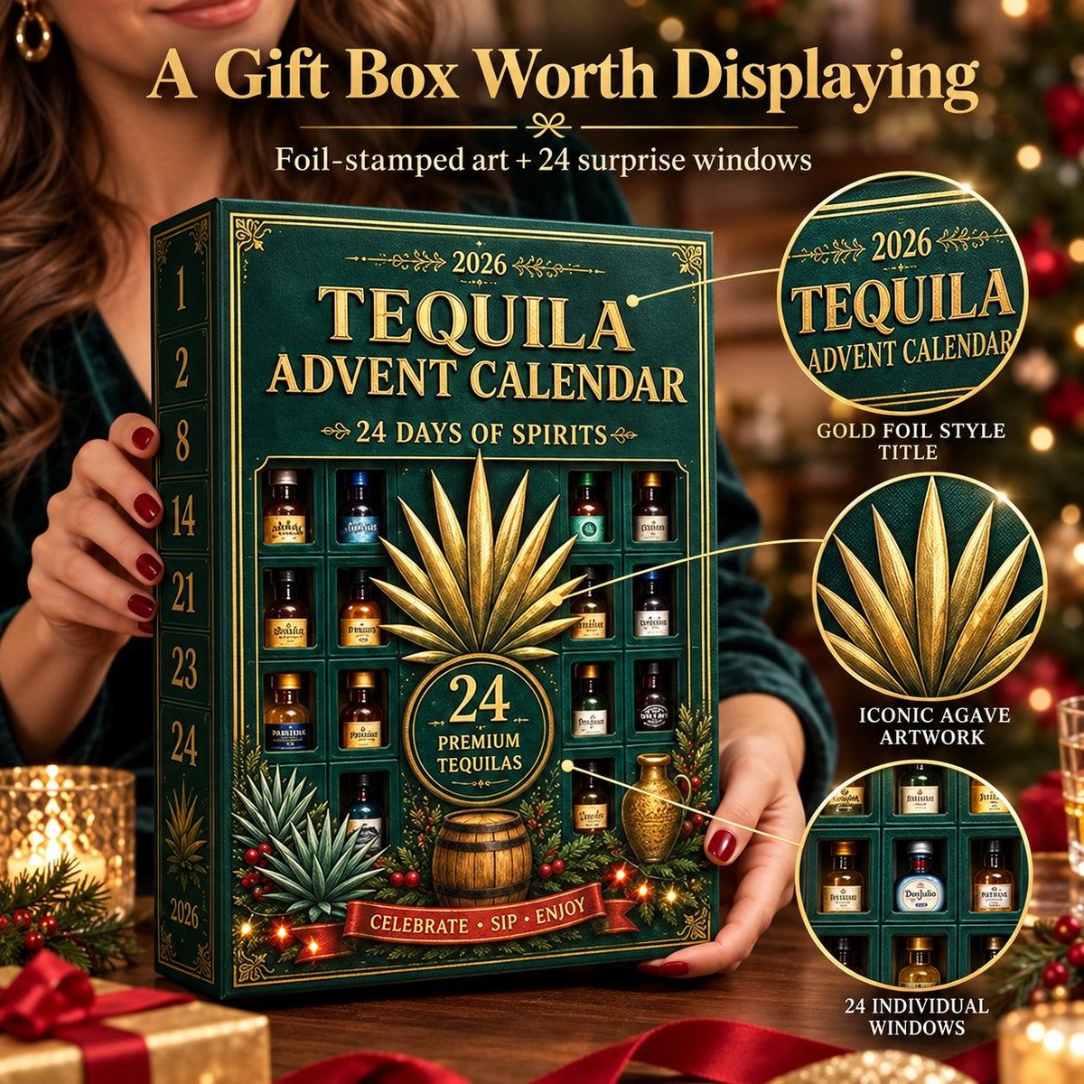 24-Day Mini Tequila Bottle Advent Blind Box for Holiday Celebration, Bar Table Decor, Collector Gift & Family Countdown