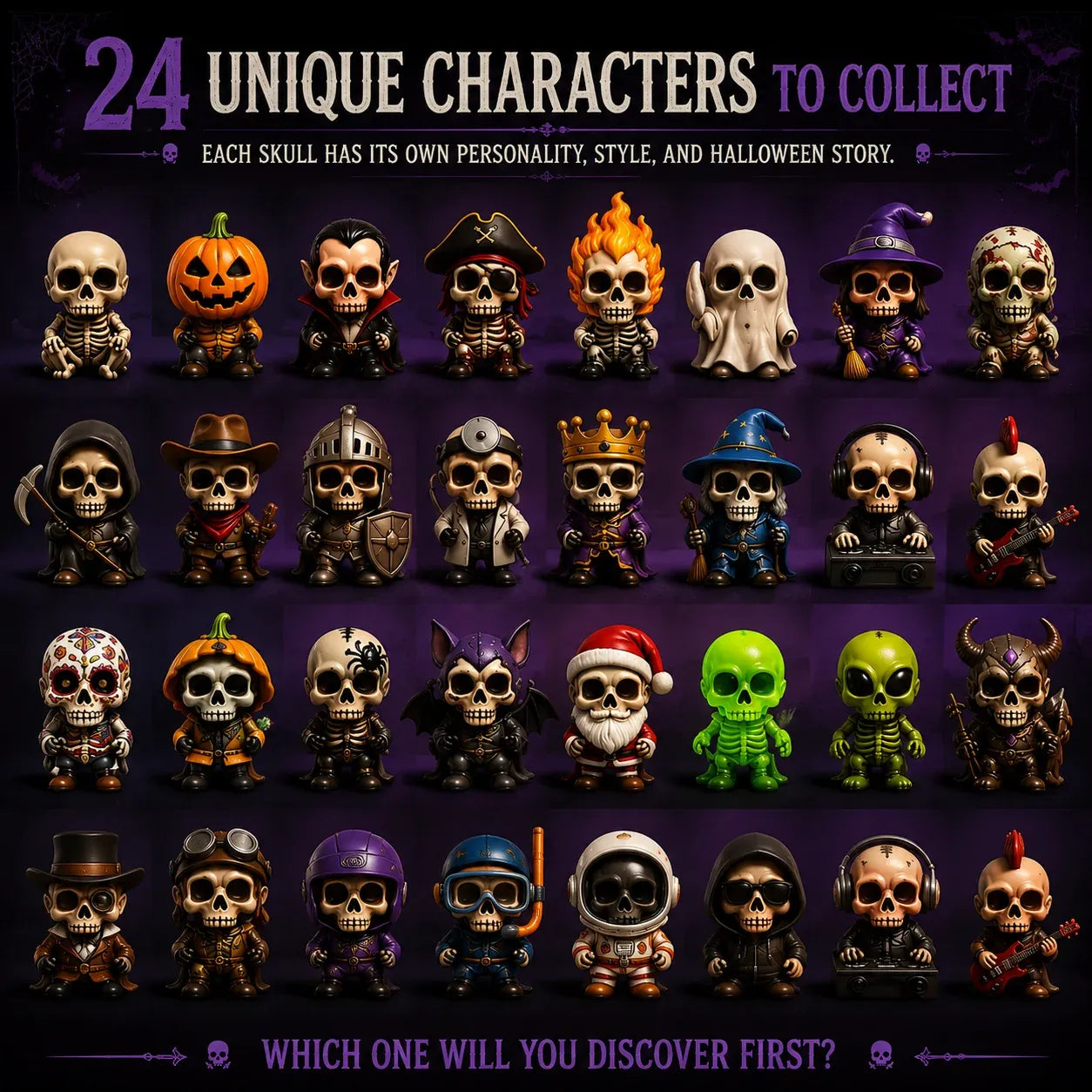 ⏳ Last Day 49% OFF – 💀 2026 Skull Halloween Advent Calendar | 24 Unique Collectible Skull Characters with Vampire, Pirate, Wizard & Monster Designs 🎃