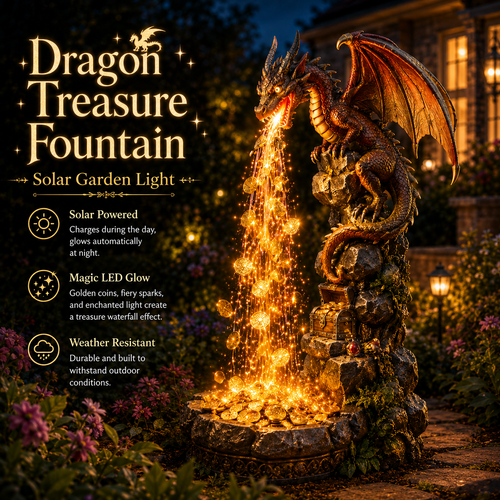 🐉✨ Dragon Treasure Fountain Solar Garden Light 💰🌙