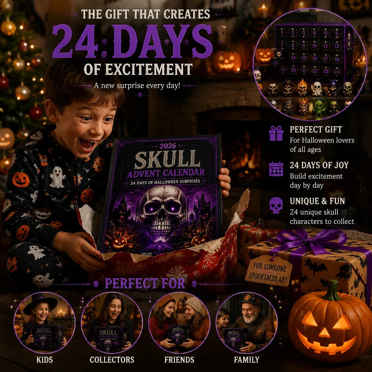 ⏳ Last Day 49% OFF – 💀 2026 Skull Halloween Advent Calendar | 24 Unique Collectible Skull Characters with Vampire, Pirate, Wizard & Monster Designs 🎃
