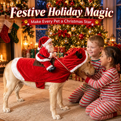🎅🐾 Christmas Santa Rider Pet Costume – Funny Holiday Outfit for Dogs & Cats 🎄🐶