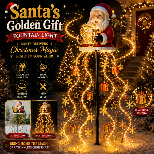 🎅✨ Santa’s Golden Gift Fountain Light 🎁🌟