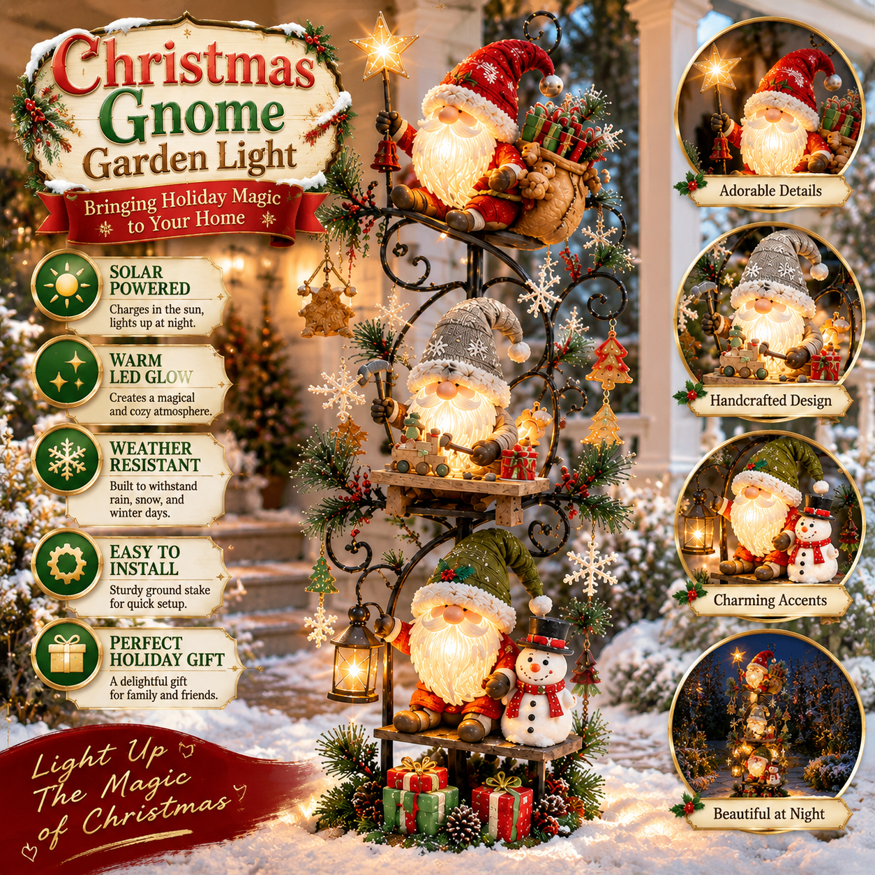 🎄✨ Christmas Gnome Workshop Solar Garden Light 🎁🌟