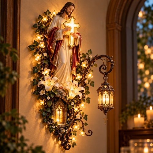 Jesus Lighted Wall Decor – Glowing Cross Christian Home Art ✝️✨