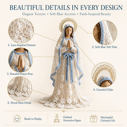 ⏳ Last Day 49% OFF – ✝️ Blessed Mother, Jesus & Guardian Angel | Lace-Inspired Faith Figure Collection 🤍✨