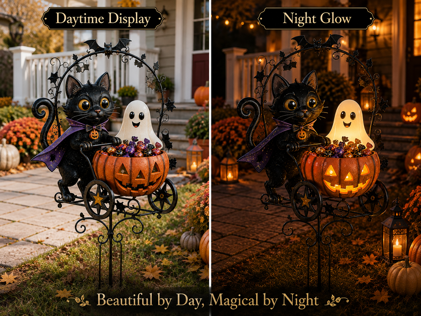 ✨🐈🎃 Halloween Black Cat Candy Wagon Garden Light 👻✨