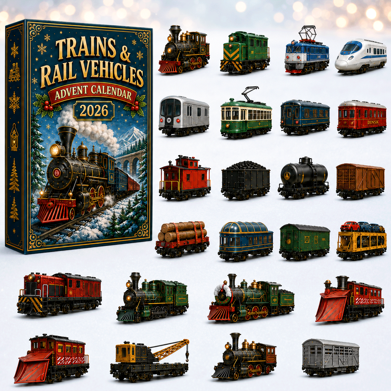 Collection of steam trains passenger trains freight cars and railway vehicles