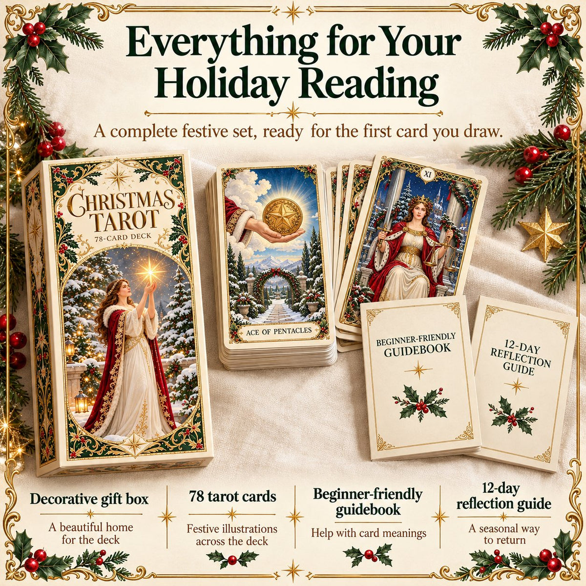 🔥Last Day 50% OFF -🎄 Christmas Magic Tarot Deck | 78 Festive Cards & 12-Day Holiday Ritual