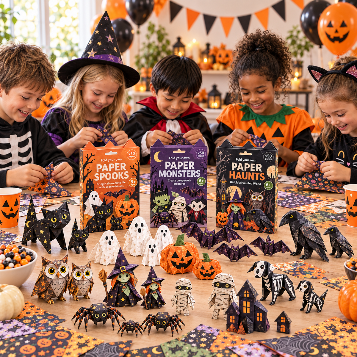 🎃 Halloween 3D Paper Craft Kit – 50 Pre-Printed Sheets + Step-by-Step Guide