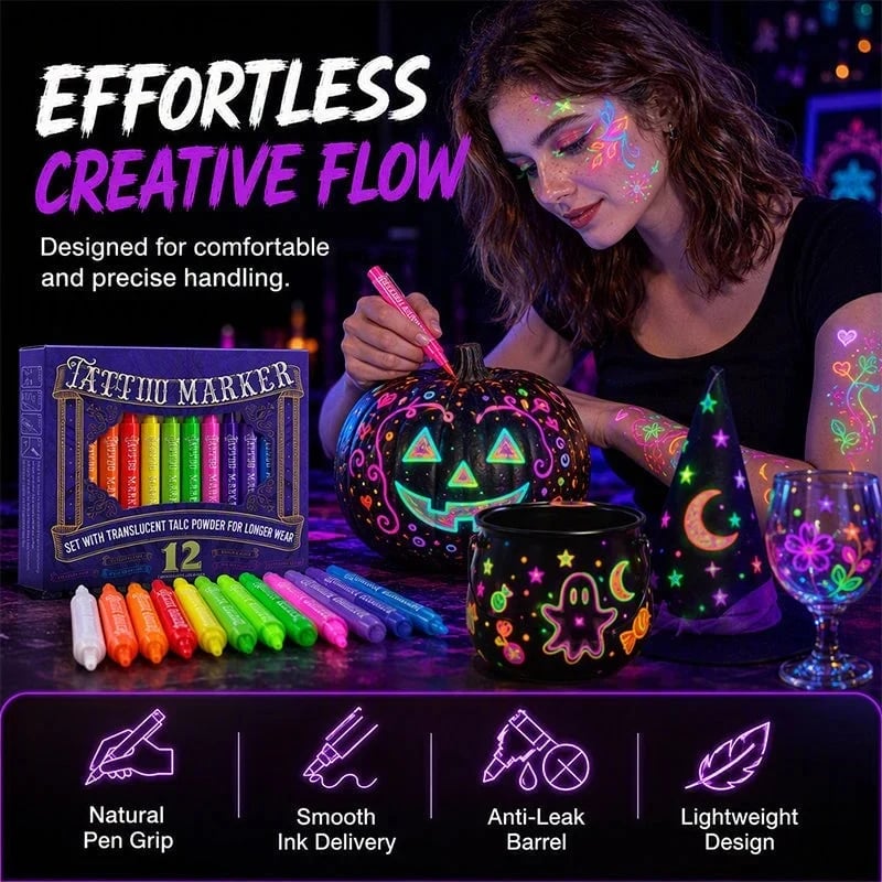 ✨ Neon Glow Body Art Pens – Colorful Party Tattoo Drawing Set