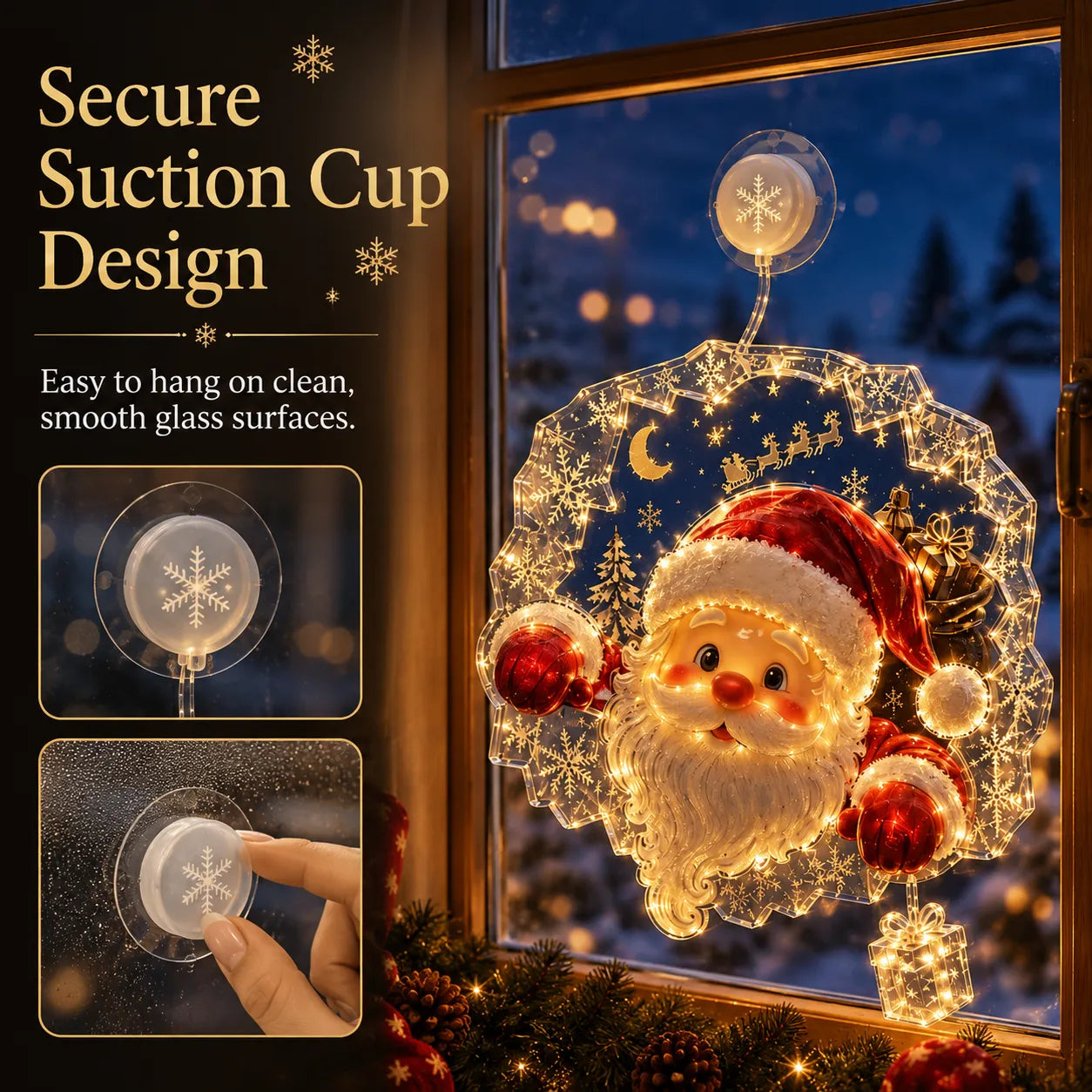 ⏳ Last Day 49% OFF – 🎄Lighted Christmas Window Decoration with Suction Cup | Warm LED Window Light with Double-Layer Design & Multiple Festive Styles ✨