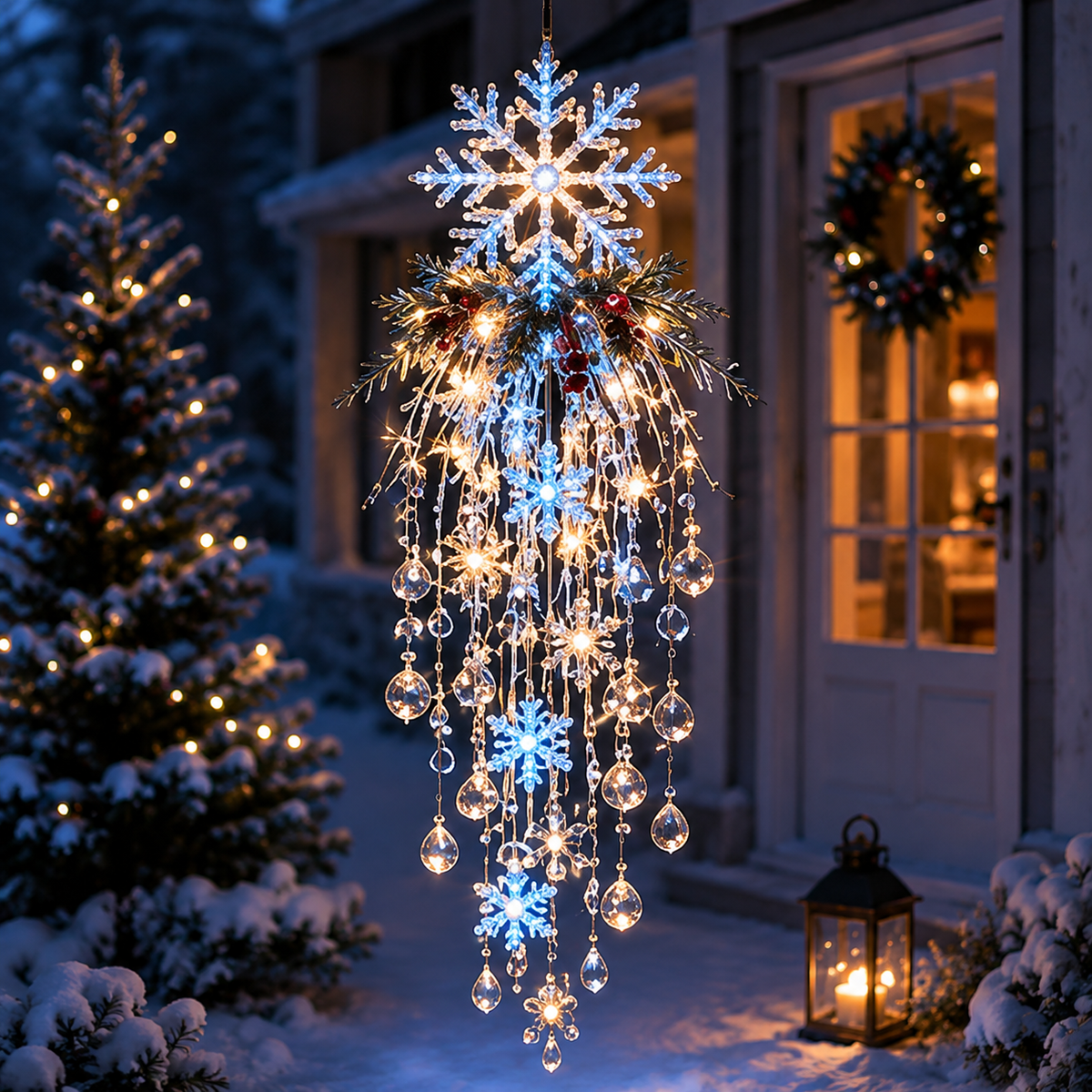 Crystal Cascade Christmas Light – Hanging Snowflake & Crystal LED Porch Décor ✨❄️