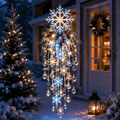Crystal Cascade Christmas Light – Hanging Snowflake & Crystal LED Porch Décor ✨❄️