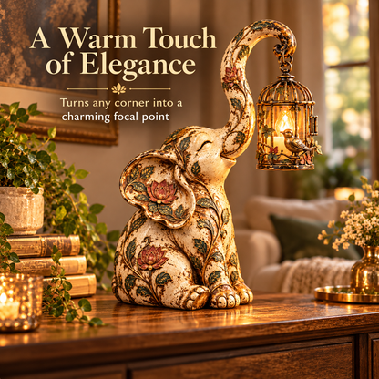 🏮🐘 Vintage Elephant Lantern Statue – Boho Floral Elephant Decor with Warm Hanging Light