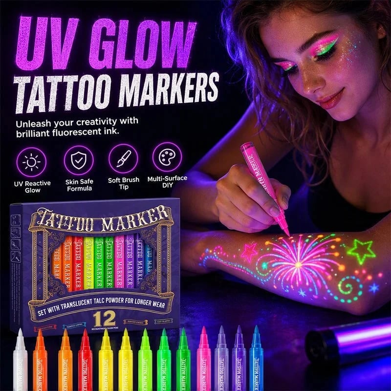 ✨ Neon Glow Body Art Pens – Colorful Party Tattoo Drawing Set