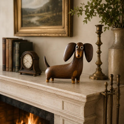 💡Whimsical Wood-Look Dachshund Sculpture