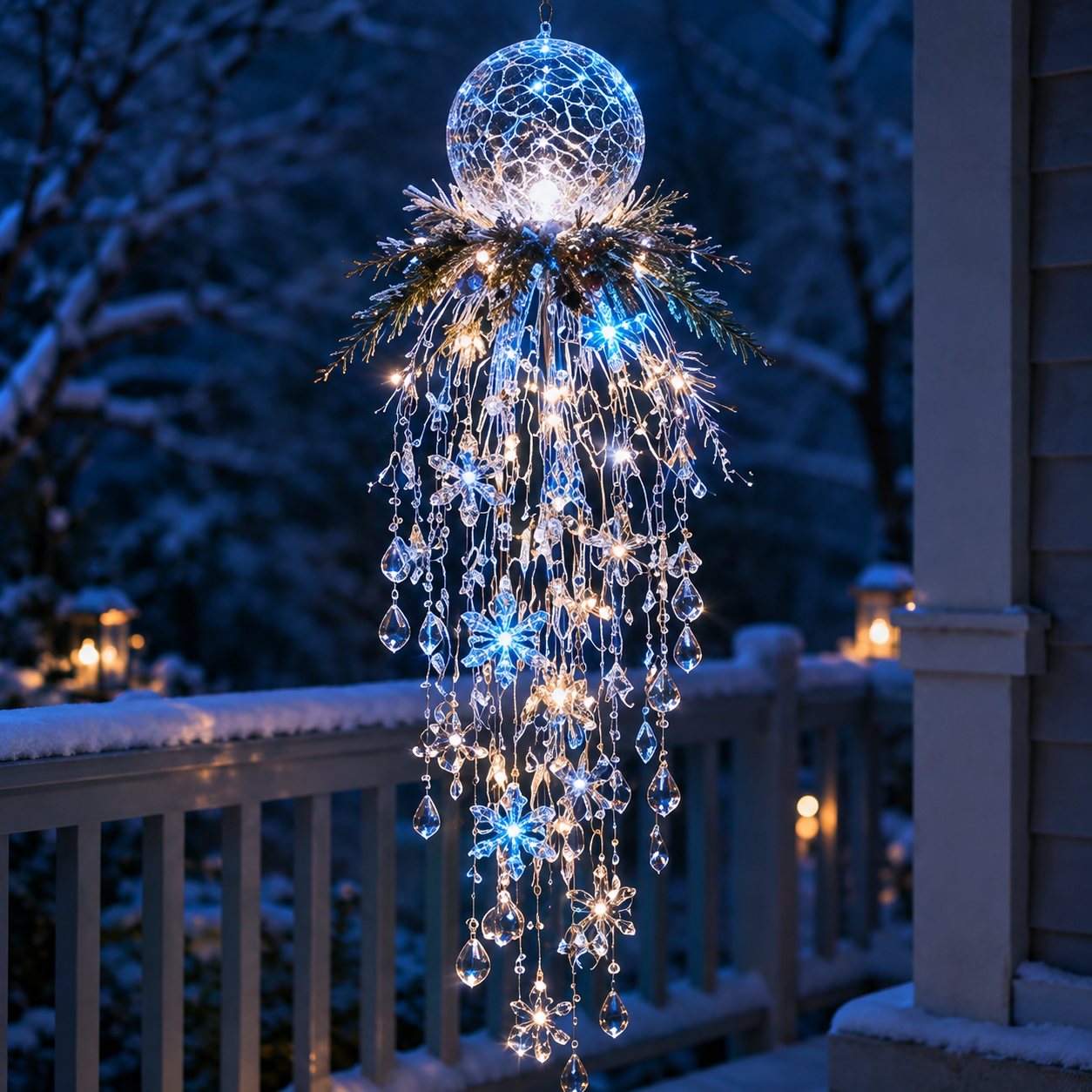 Crystal Cascade Christmas Light – Hanging Snowflake & Crystal LED Porch Décor ✨❄️