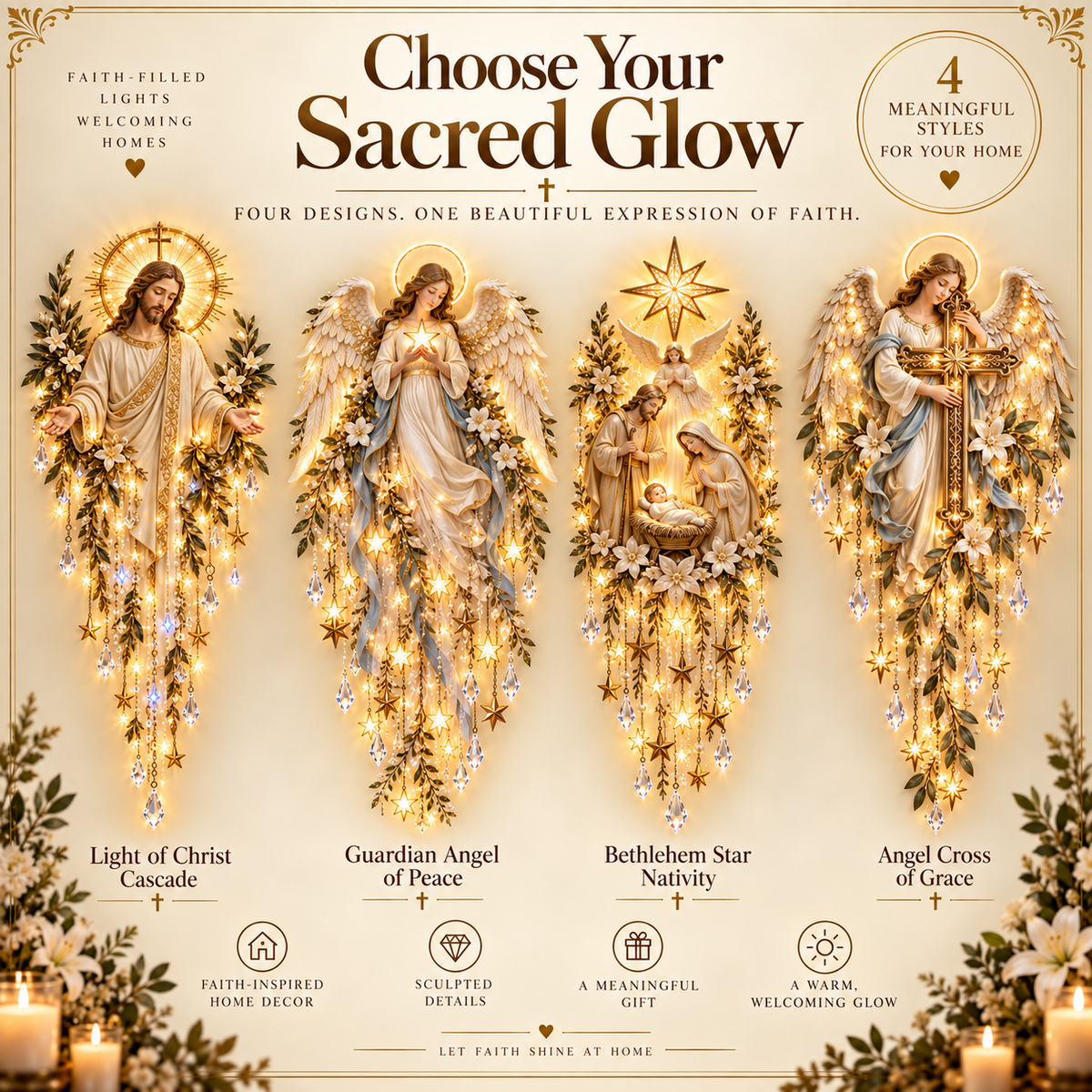 ⏰Limited Stock 50% OFF -  ✝️Sacred Glow – Jesus, Angel & Nativity Lighted Wall Décor