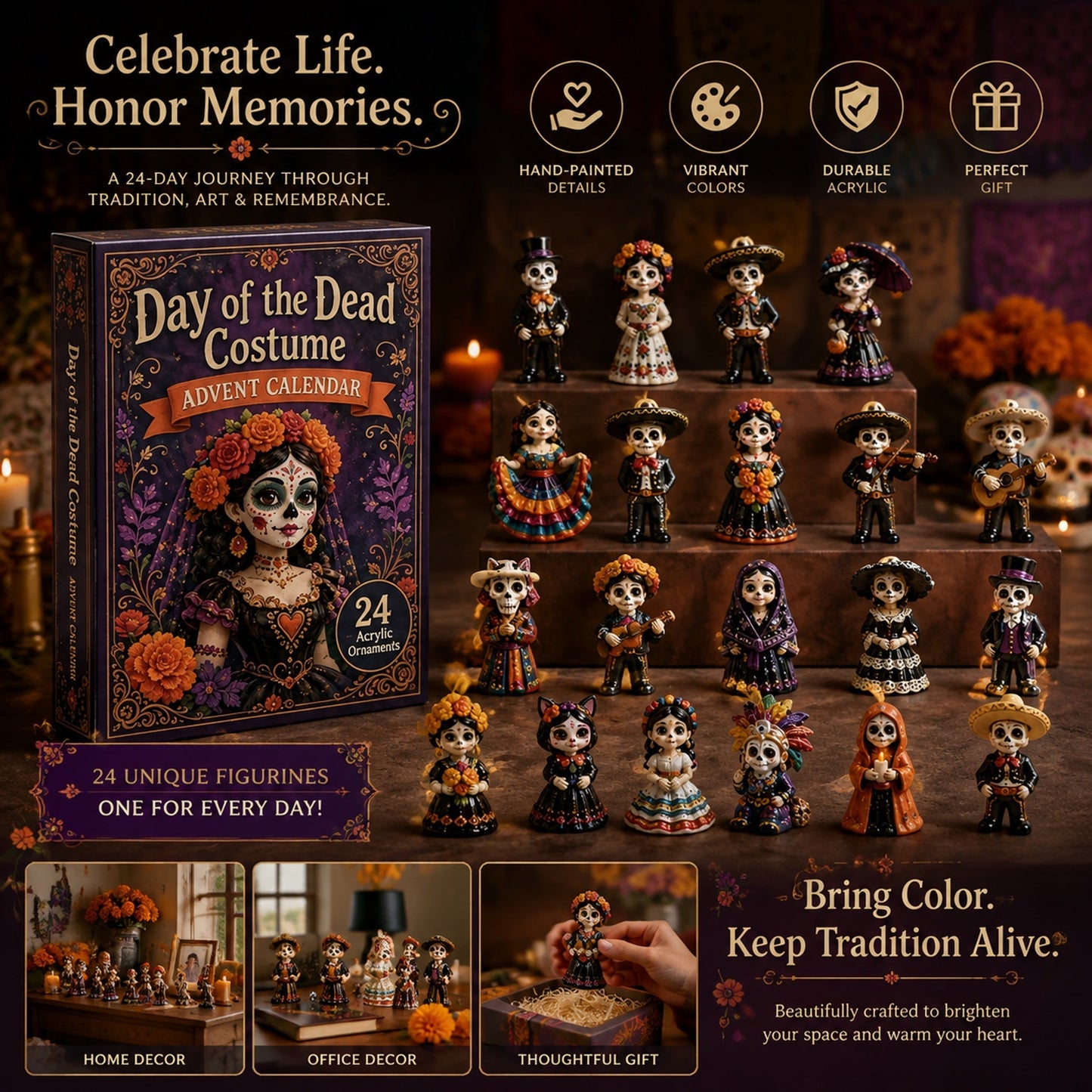 ✨Day of the Dead Costume Advent Calendar 2026 - 24-Day Festive Countdown, Acrylic Charms Blind Box