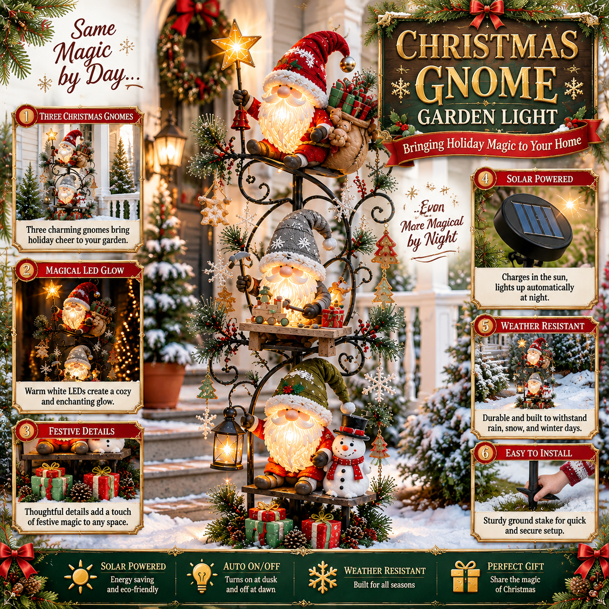 🎄✨ Christmas Gnome Workshop Solar Garden Light 🎁🌟