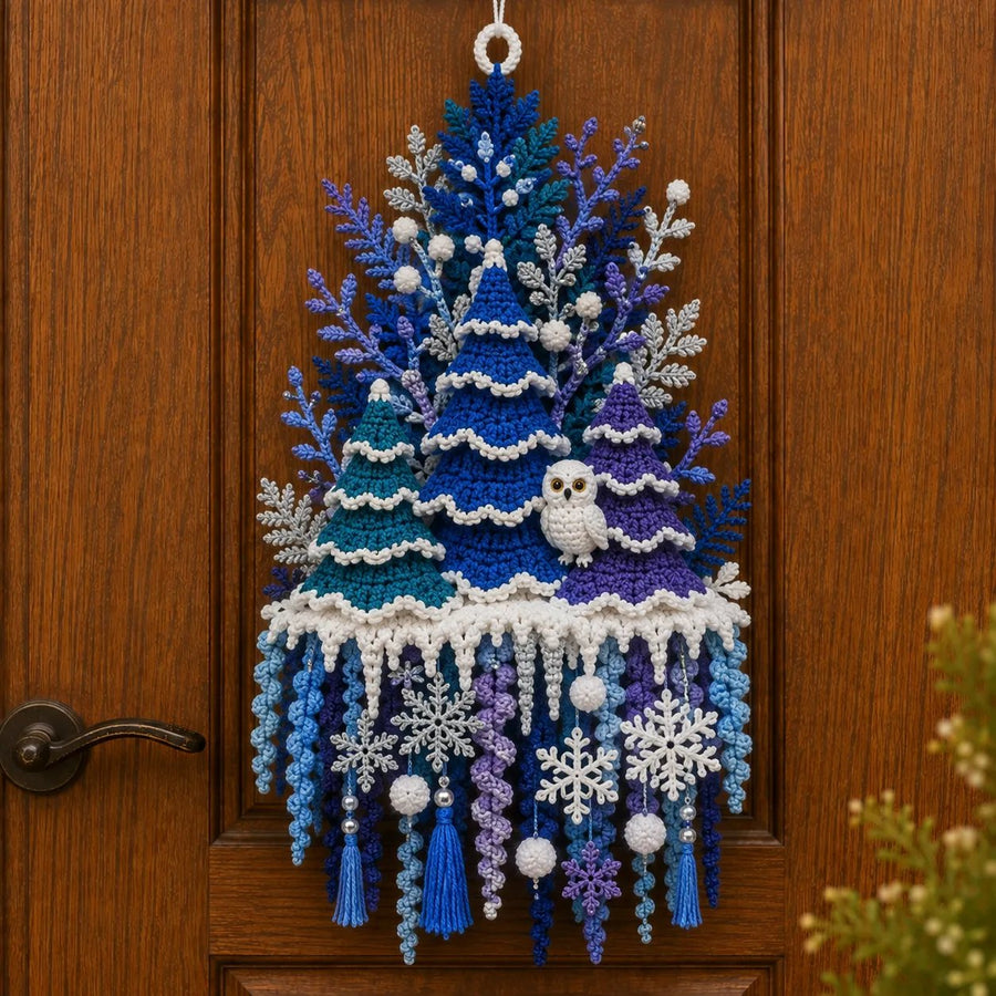 Winter Woodland Owl crochet door hanger