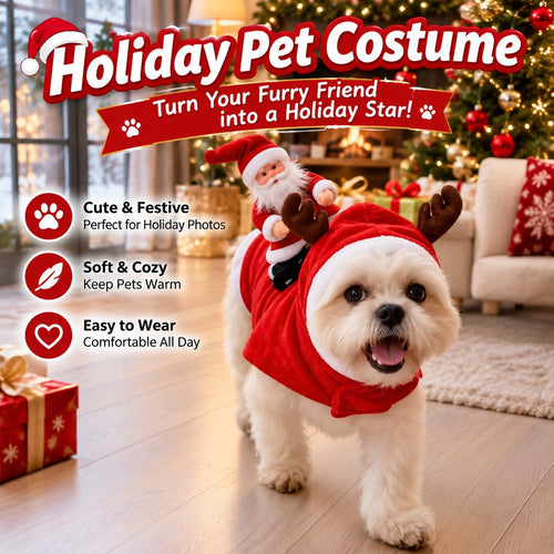 🎅🐾 Christmas Santa Rider Pet Costume – Funny Holiday Outfit for Dogs & Cats 🎄🐶