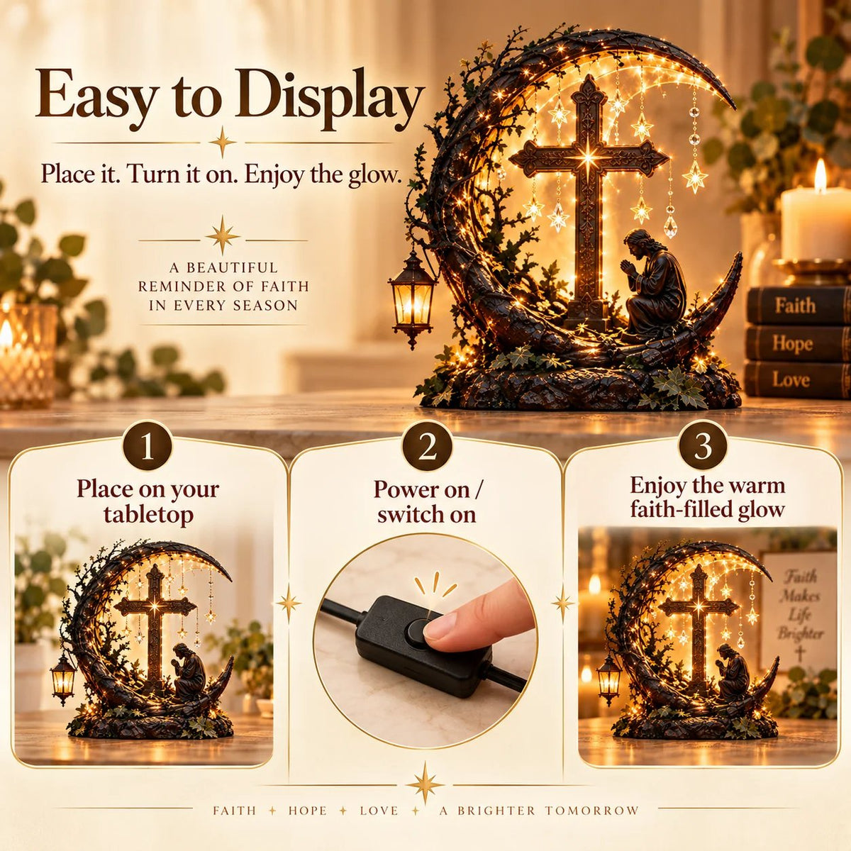 ✨✝️ Light of Faith™ Illuminated Cross Prayer Tabletop Decor