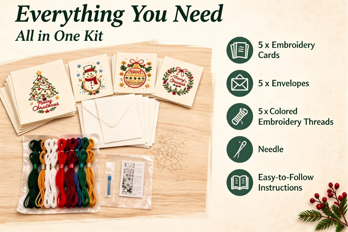 🌲 Christmas Hand Embroidery Card DIY Kit | Stitch Your Way Into the Christmas Spirit ✨ 🎁