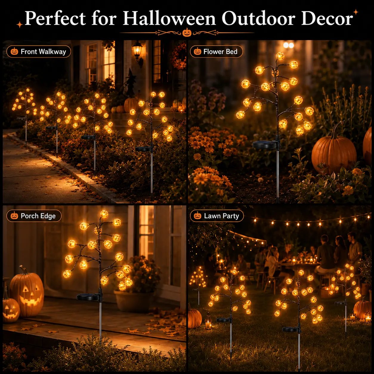 Solar Pumpkin Stake Lights, 20-Head Halloween Garden Lights with 8 Lighting Modes & Auto On/Off