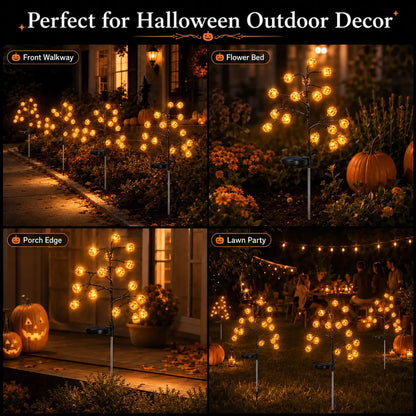 Solar Pumpkin Stake Lights, 20-Head Halloween Garden Lights with 8 Lighting Modes & Auto On/Off