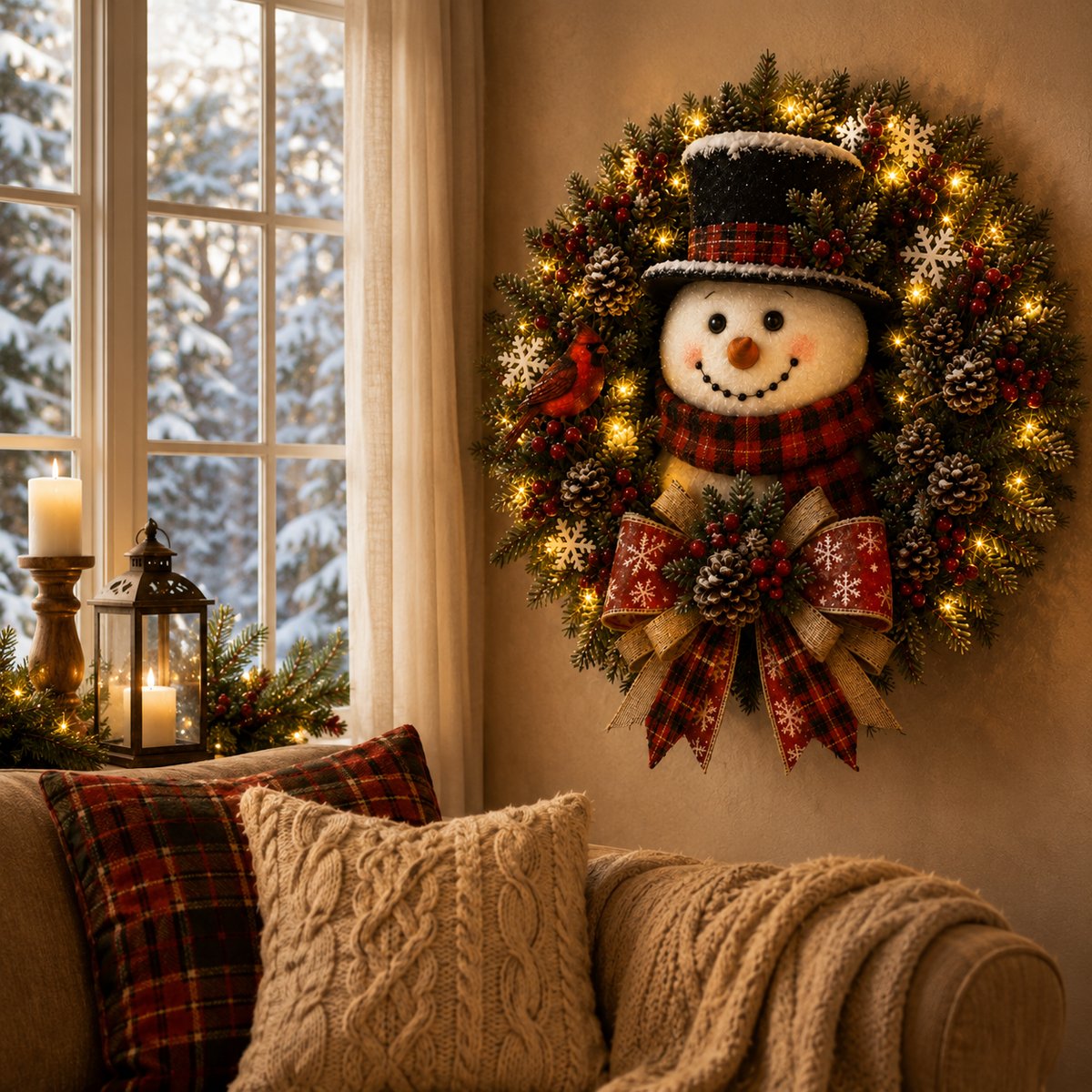✨✨Hot Sale 55% OFF⛄ Snowman Lighted Christmas Wreath™ – Festive Holiday Door Decor