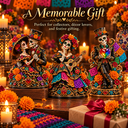 Three Catrina figurine styles presented as a colorful collector gift