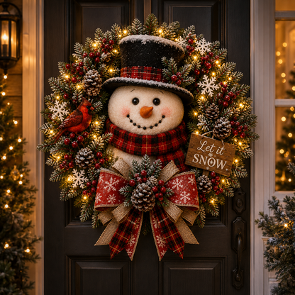 ✨✨Hot Sale 55% OFF⛄ Snowman Lighted Christmas Wreath™ – Festive Holiday Door Decor