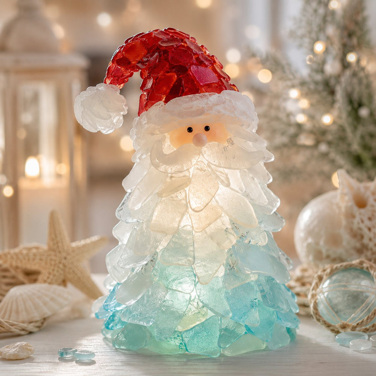 Santa Shine lighted sea glass Christmas design