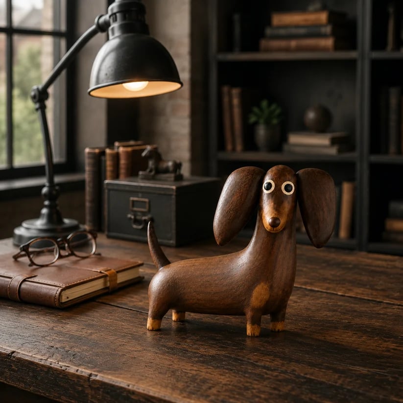Whimsical Dachshund Wood Look Sculpture