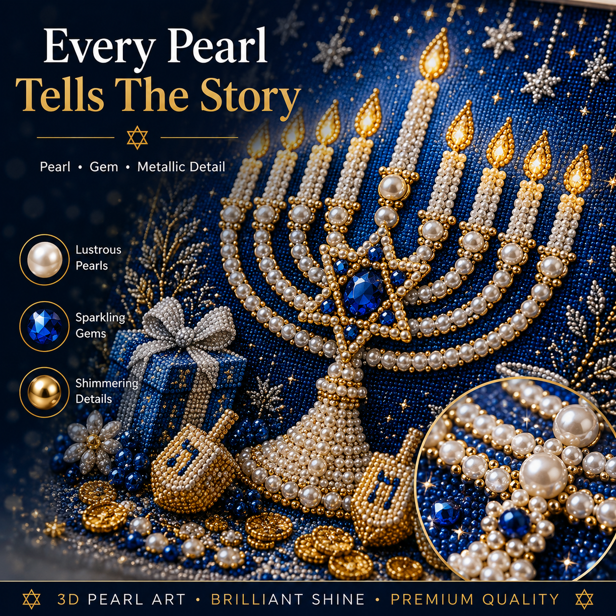 🎁Eight Nights of Light 🕎✨ – DIY Hanukkah Pearl Art Kit