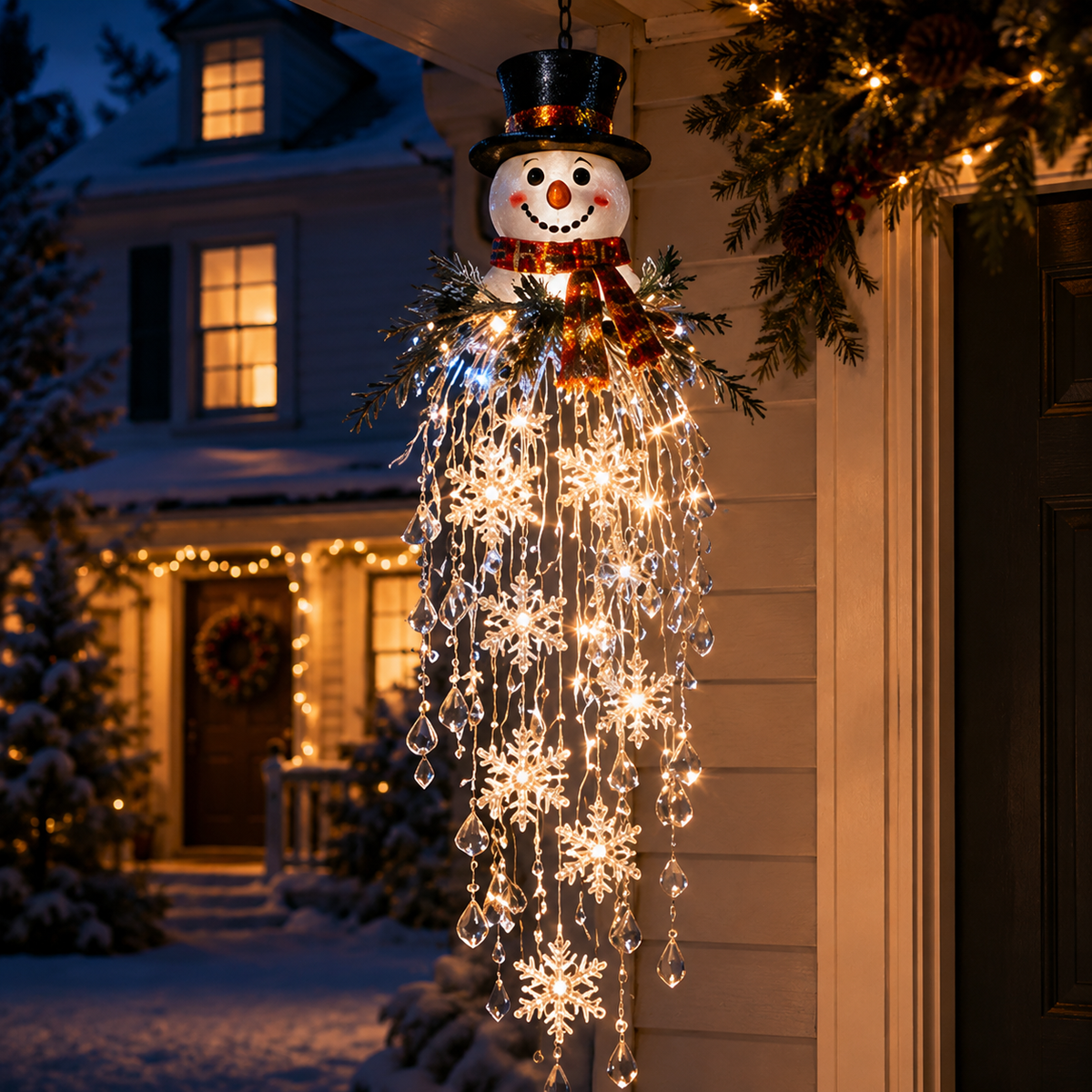 Crystal Cascade Christmas Light – Hanging Snowflake & Crystal LED Porch Décor ✨❄️