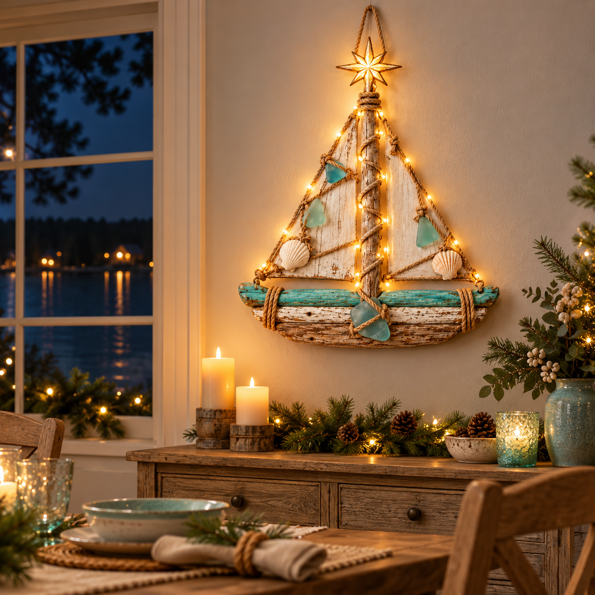 ⛵️Harbor Lights Sailboat Christmas Tree – Lighted Coastal Wall Decor