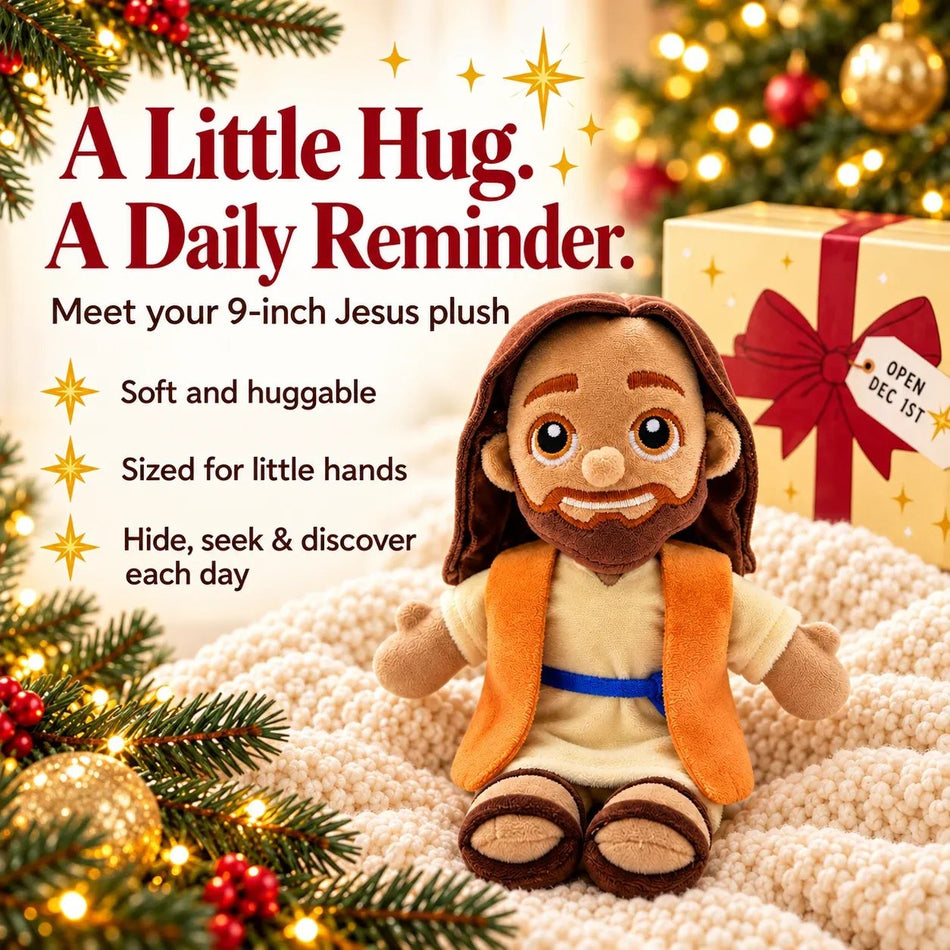 Soft nine inch Jesus plush for hiding, finding and cuddling