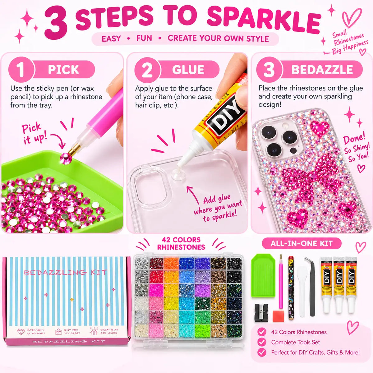 Glitter Rhinestone Bedazzling Kit - 10000Pcs Resin Jelly Rhinestones for Crafting