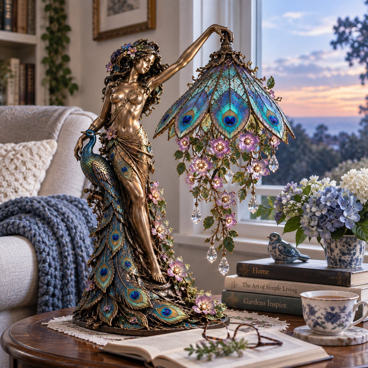 ⏰Limited Stock 50% OFF - 🦚 Peacock Goddess Stained Table Lamp