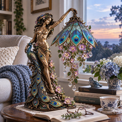 ⏰Limited Stock 50% OFF - 🦚 Peacock Goddess Stained Table Lamp