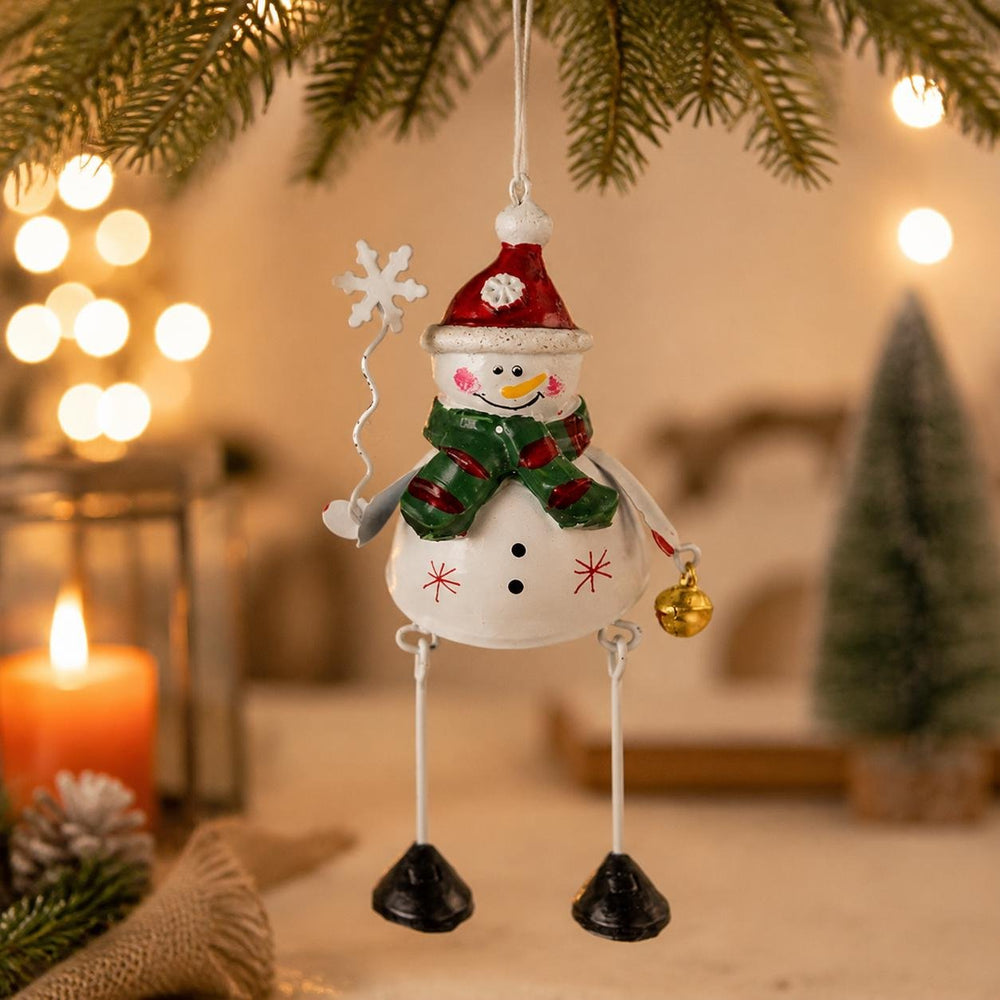 Hand painted metal Snowman dangling leg Christmas ornament