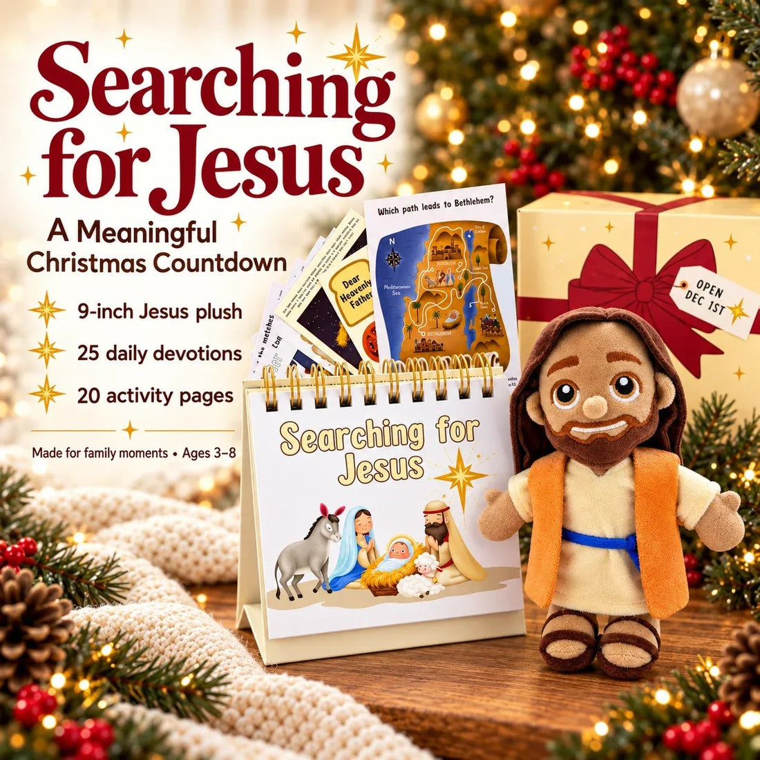 Searching for Jesus Advent Set with Jesus plush, illustrated Advent calendar and activity pages